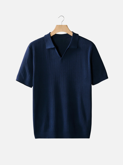 Men’s Ribbed Polo Shirt – Open Collar & Short Sleeve