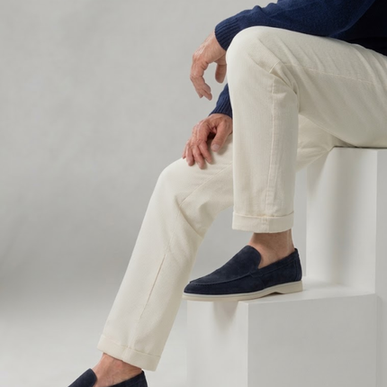 Men’s Slip-On Loafers – Stitched Detail & White Sole