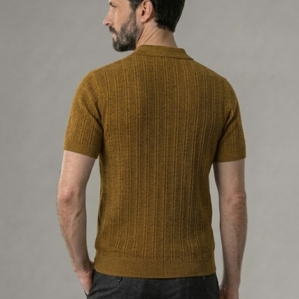 Men’s Ribbed Polo Shirt – Open Collar & Short Sleeve
