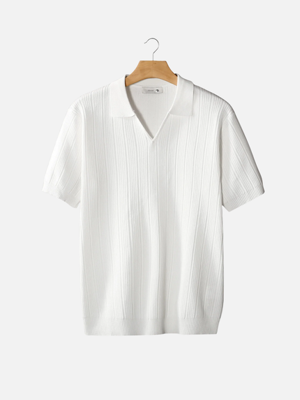 Men’s Ribbed Polo Shirt – Open Collar & Short Sleeve