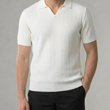 Men’s Ribbed Polo Shirt – Open Collar & Short Sleeve