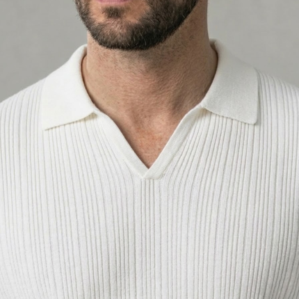 Men’s Ribbed Polo Shirt – Open Collar & Short Sleeve