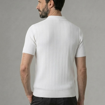 Men’s Ribbed Polo Shirt – Open Collar & Short Sleeve
