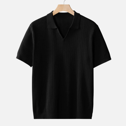 Men’s Ribbed Polo Shirt – Open Collar & Short Sleeve