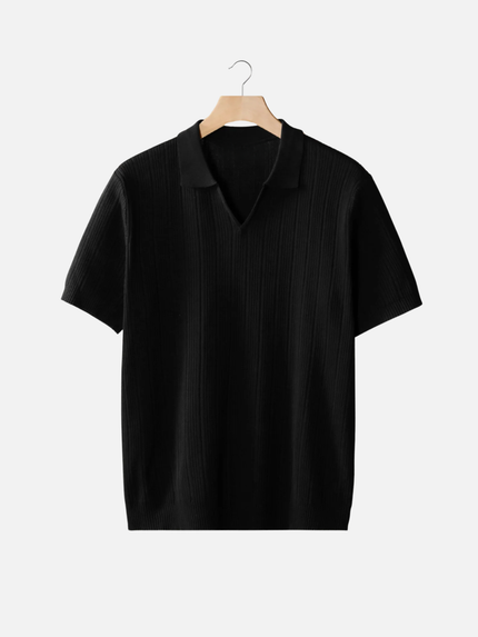 Men’s Ribbed Polo Shirt – Open Collar & Short Sleeve