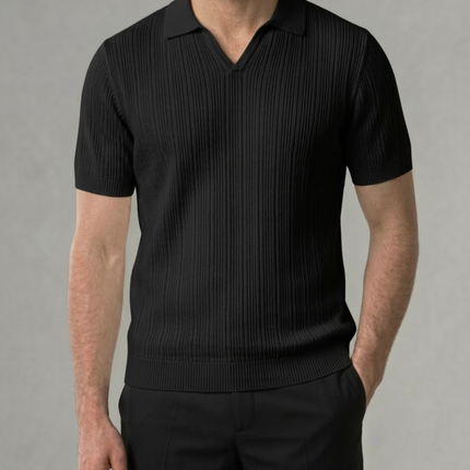Men’s Ribbed Polo Shirt – Open Collar & Short Sleeve