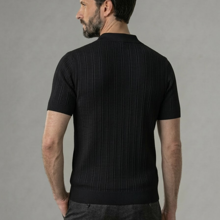 Men’s Ribbed Polo Shirt – Open Collar & Short Sleeve