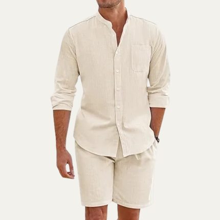 Men’s Band Collar Shirt and Shorts Set