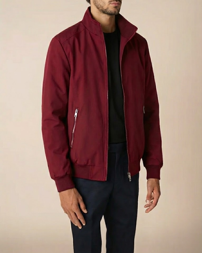 Men’s Zip-Up Jacket – Stand Collar & Zipper Pockets