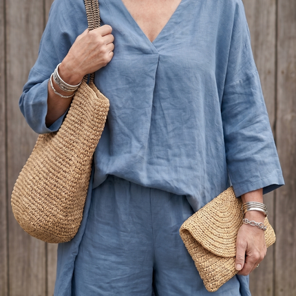 Women's Linen Pants Set Relaxed V Neck Top