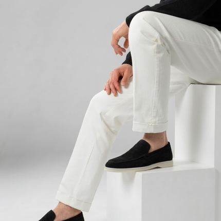 Men’s Slip-On Loafers – Stitched Detail & White Sole