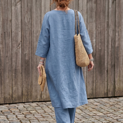 Women's Linen Pants Set Relaxed V Neck Top