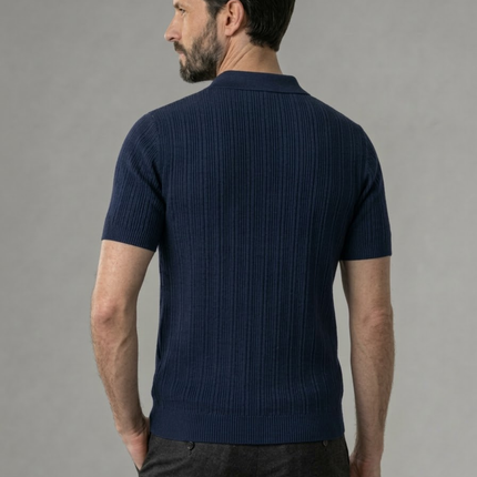Men’s Ribbed Polo Shirt – Open Collar & Short Sleeve