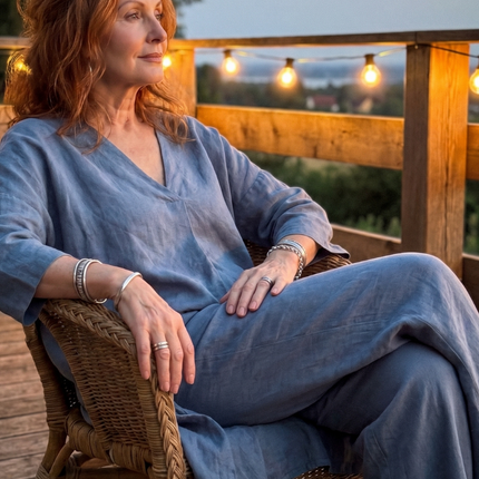 Women's Linen Pants Set Relaxed V Neck Top