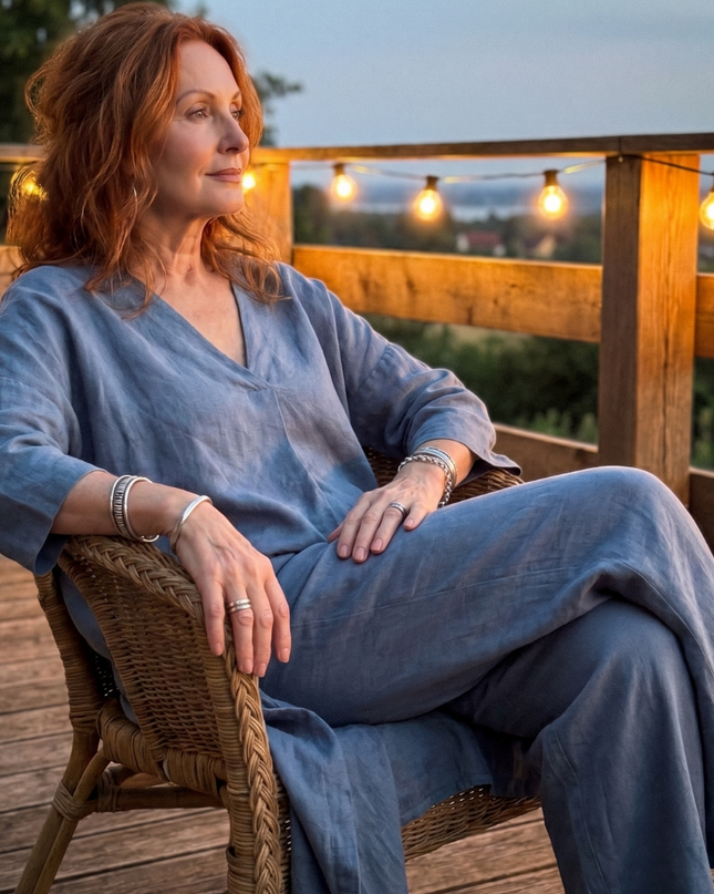Women's Linen Pants Set Relaxed V Neck Top