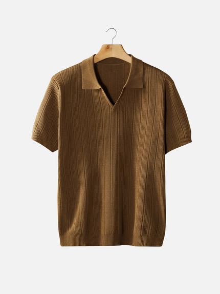 Men’s Ribbed Polo Shirt – Open Collar & Short Sleeve