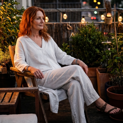 Women's Linen Pants Set Relaxed V Neck Top