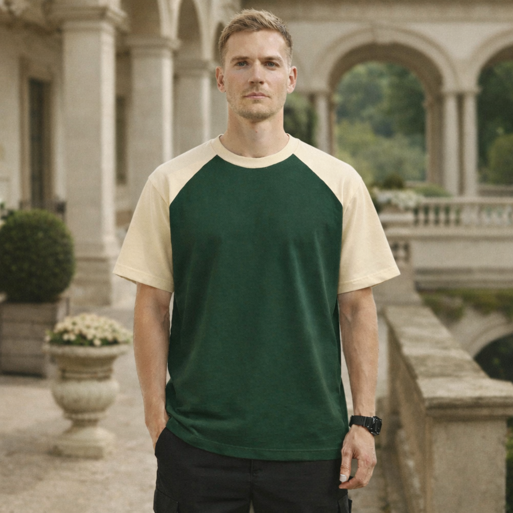 Men’s Two-Tone Raglan Cotton T-Shirt