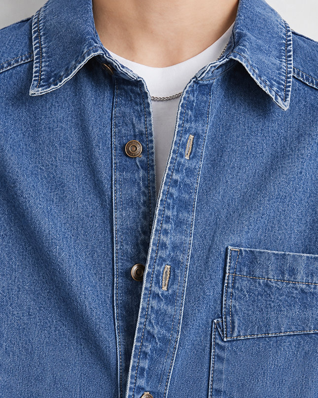 Men’s Washed Denim Button-Up Jacket