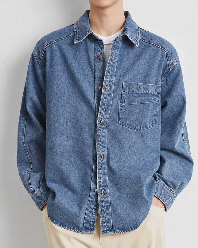 Men’s Washed Denim Button-Up Jacket