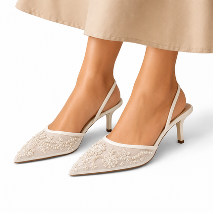 Women’s Embroidered Slingback Kitten Heels