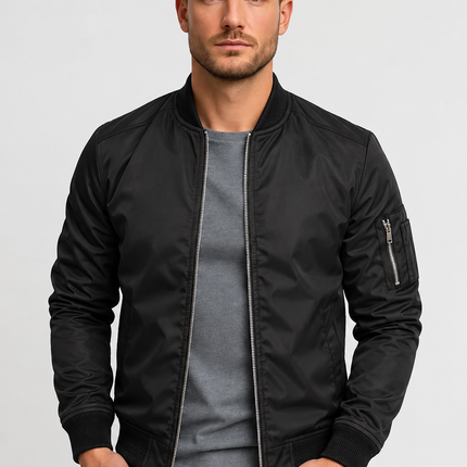Men's Bomber Jacket – Zip Front Ribbed Collar Everyday Layer
