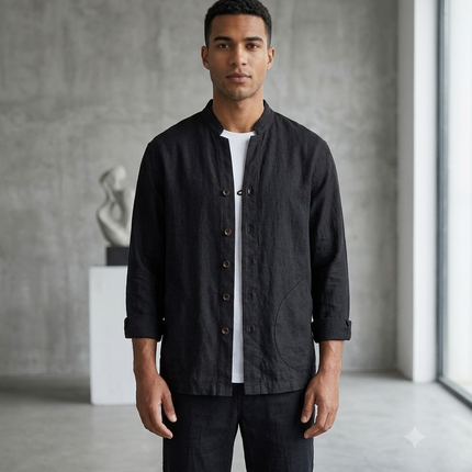 Men’s Stand Collar Linen Jacket