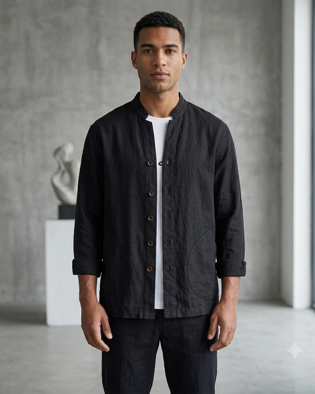 Men’s Stand Collar Linen Jacket