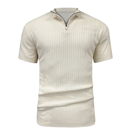 Men’s Ribbed Zip Polo – Short Sleeve Knit Top