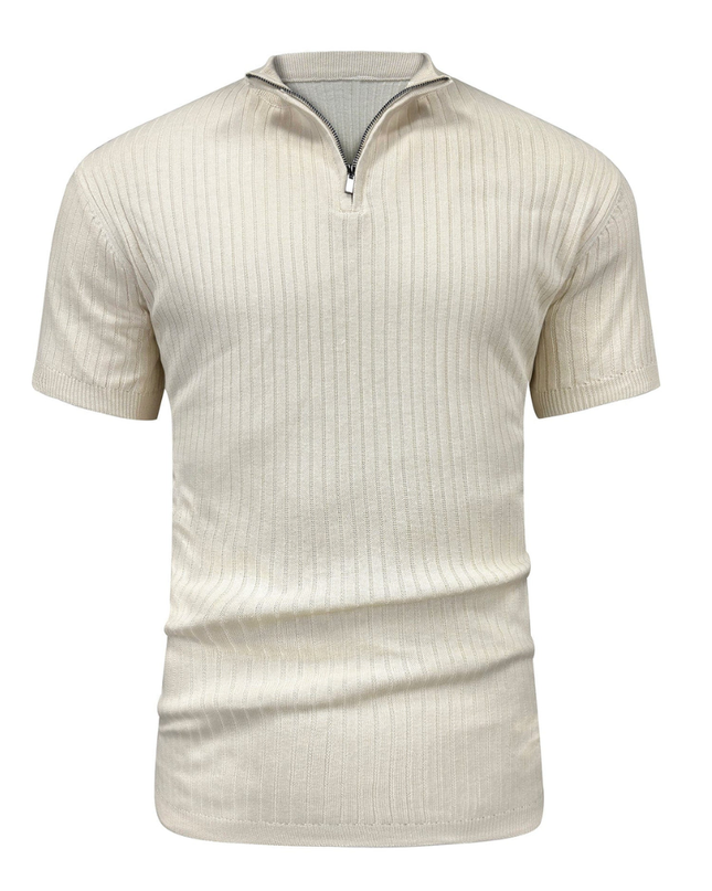 Men’s Ribbed Zip Polo – Short Sleeve Knit Top