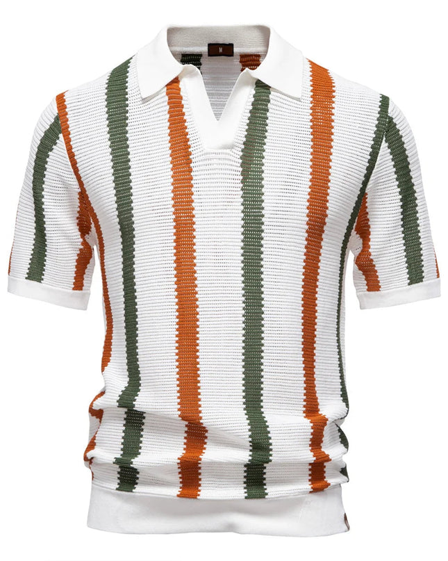 Men Retro Stripe Knit Polo