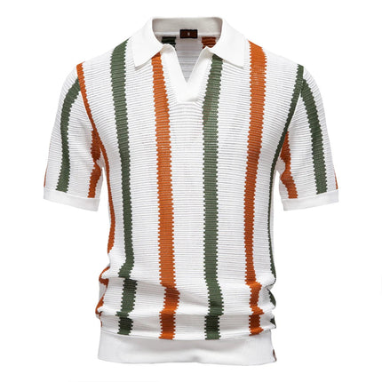 Men Retro Stripe Knit Polo