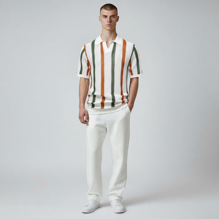 Men Retro Stripe Knit Polo