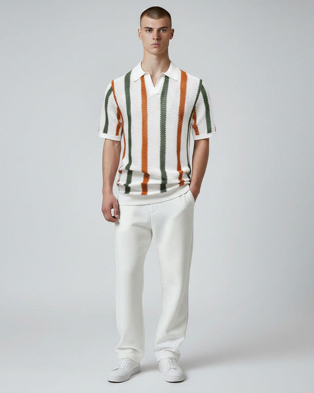 Men Retro Stripe Knit Polo