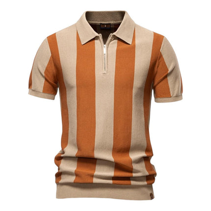 Men Retro Stripe Zip Polo