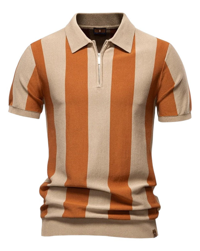 Men Retro Stripe Zip Polo