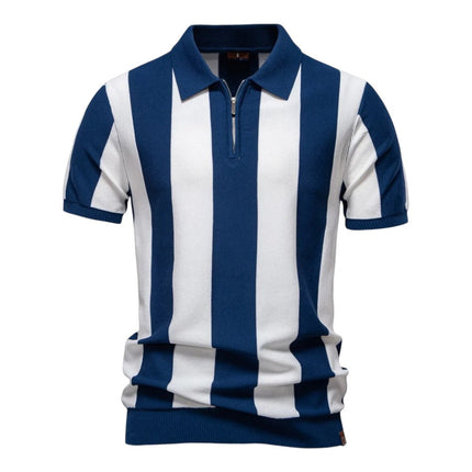 Men Retro Stripe Zip Polo