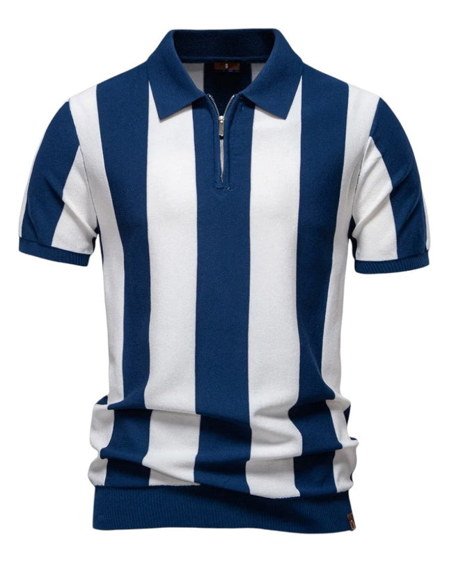 Men Retro Stripe Zip Polo
