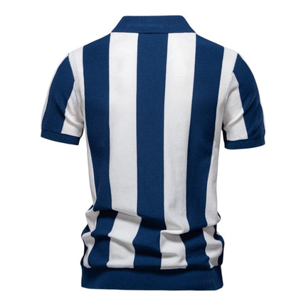 Men Retro Stripe Zip Polo