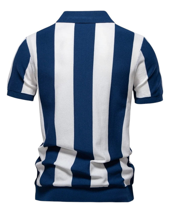 Men Retro Stripe Zip Polo