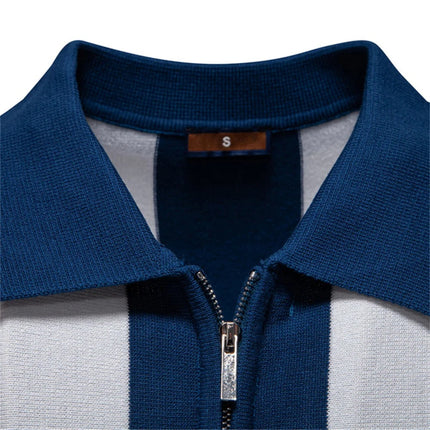 Men Retro Stripe Zip Polo