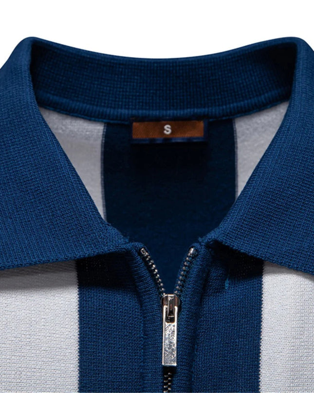Men Retro Stripe Zip Polo