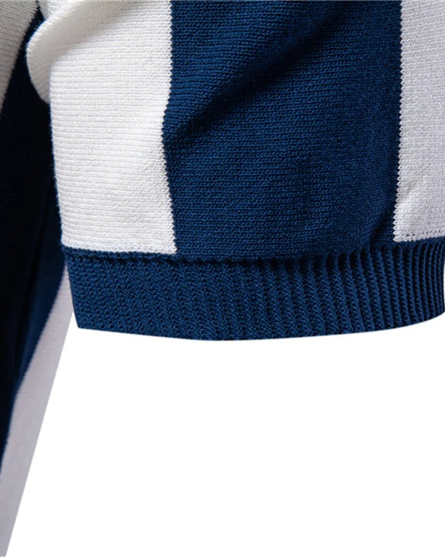 Men Retro Stripe Zip Polo