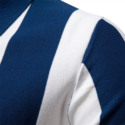 Men Retro Stripe Zip Polo