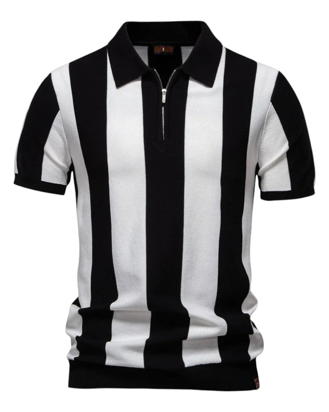 Men Retro Stripe Zip Polo