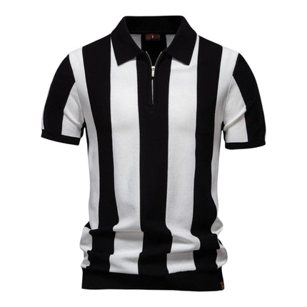 Men Retro Stripe Zip Polo
