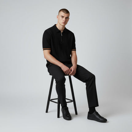 Men Zip Collar Knit Polo