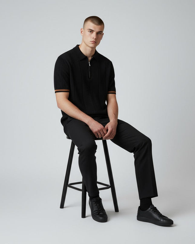 Men Zip Collar Knit Polo