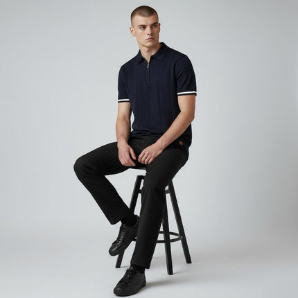 Men Zip Collar Knit Polo