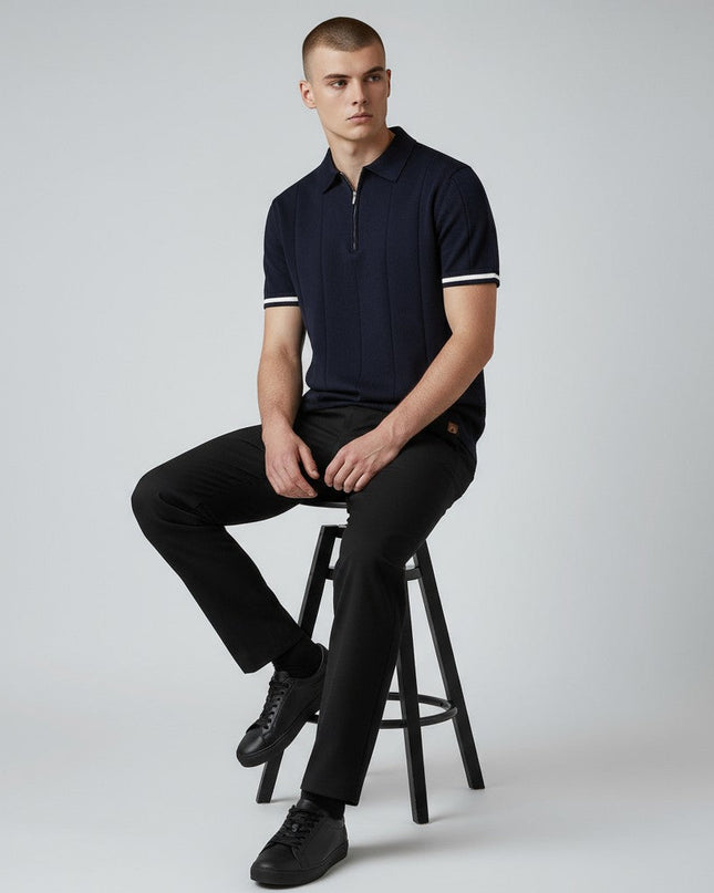 Men Zip Collar Knit Polo